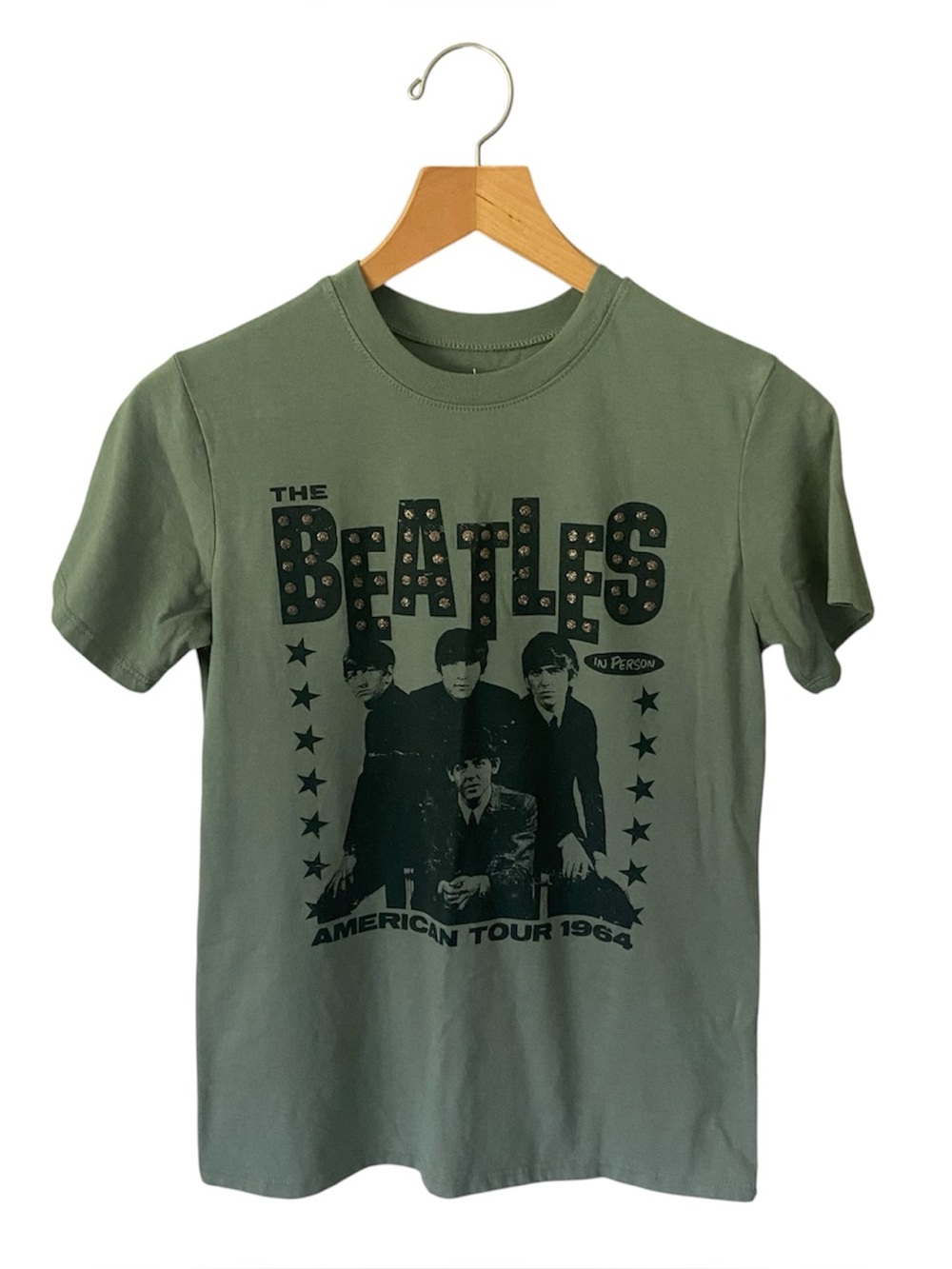 The Beatles Green Black Casual American Tour 1964 Band T-Shirt Women’s Size XS